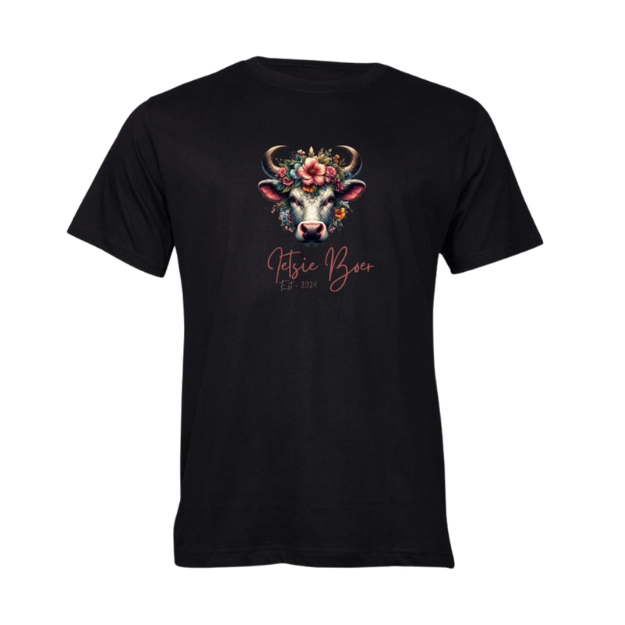 Hippy Cow Design Ladies Shirt Black